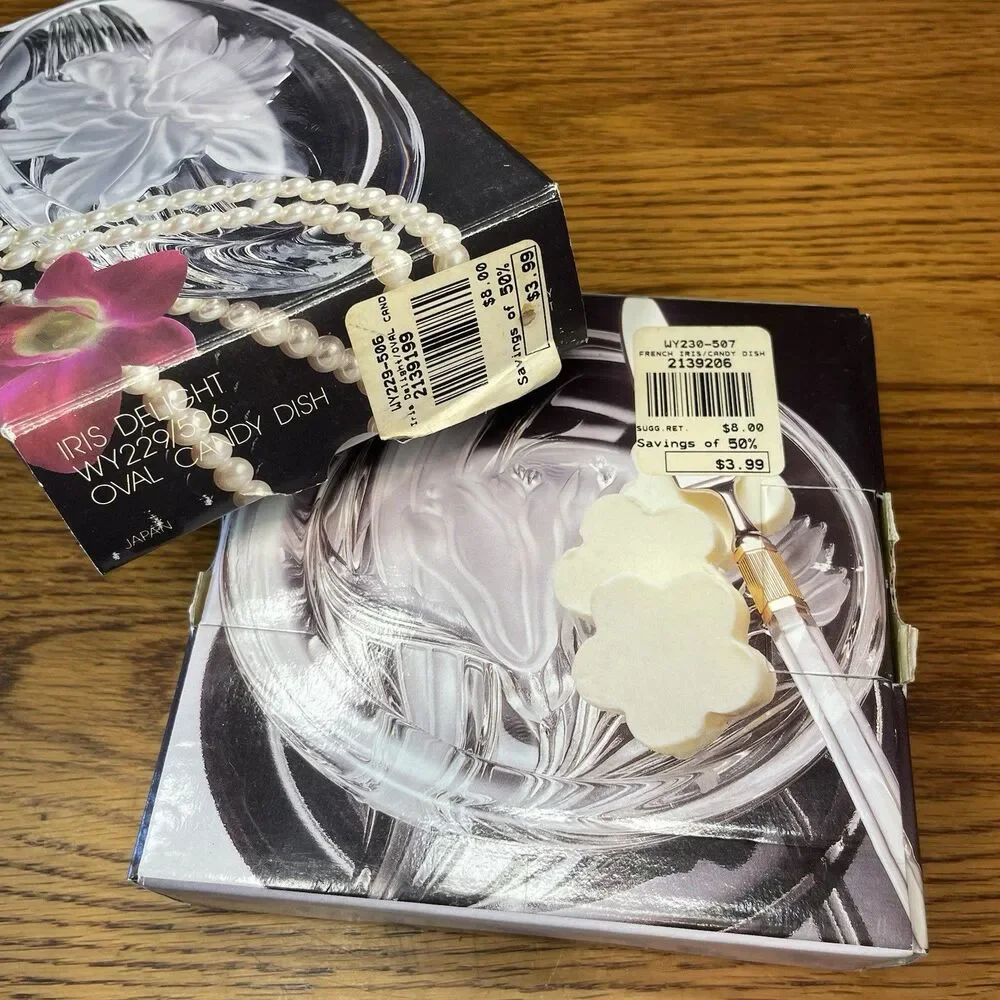 Vintage Studio Nova Crystal Iris Candy Dish Lot Of 2 - Oval & Round - New in Box